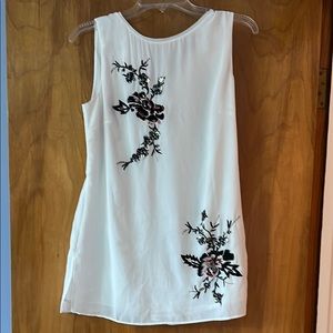 White Sleeveless Dress with Floral Embroidery
